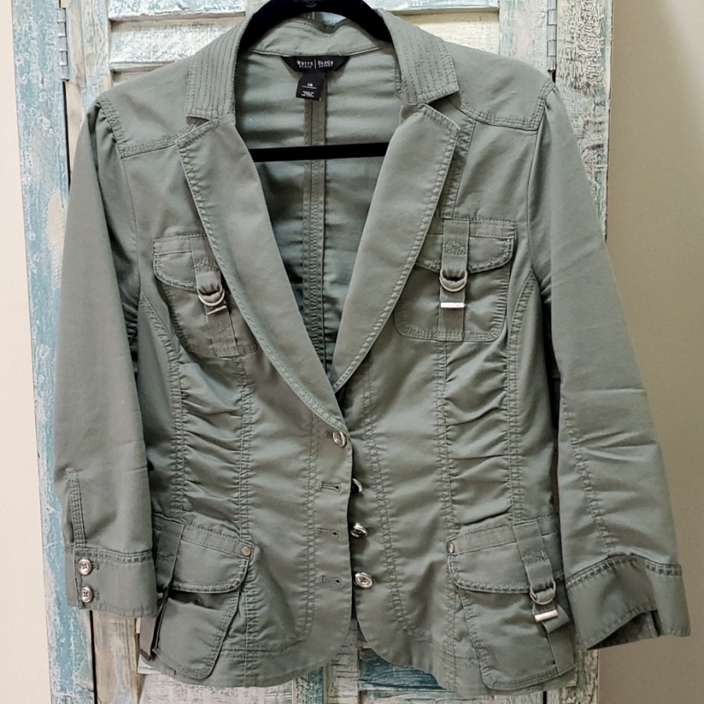 White House Black Market Olive Green Utility Bomber Jacket
